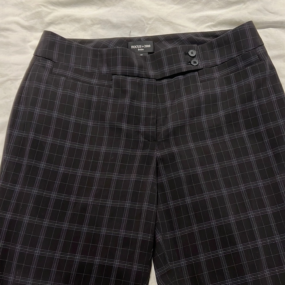 Focus 2000 Black/Purple Plaid Dress Pants, Petite Size 12